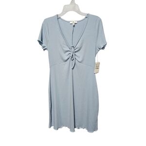 BP Nordstrom Blue Mini Dress Juniors Size M Ribbed Tie Front Lettuce Edge